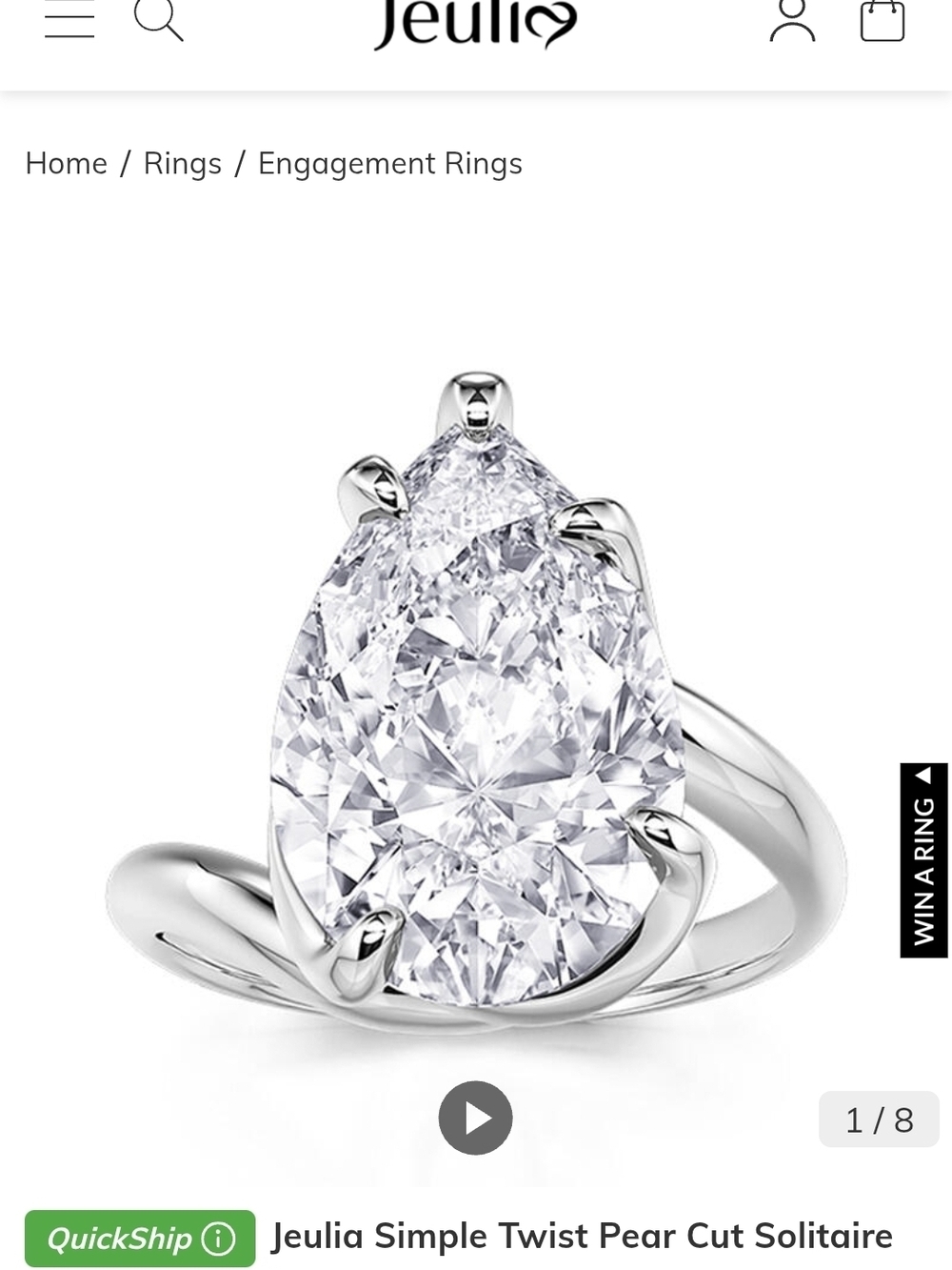 Jeulia Simple Twist Pear Cut 10ct Solitaire Ring - White/Silver